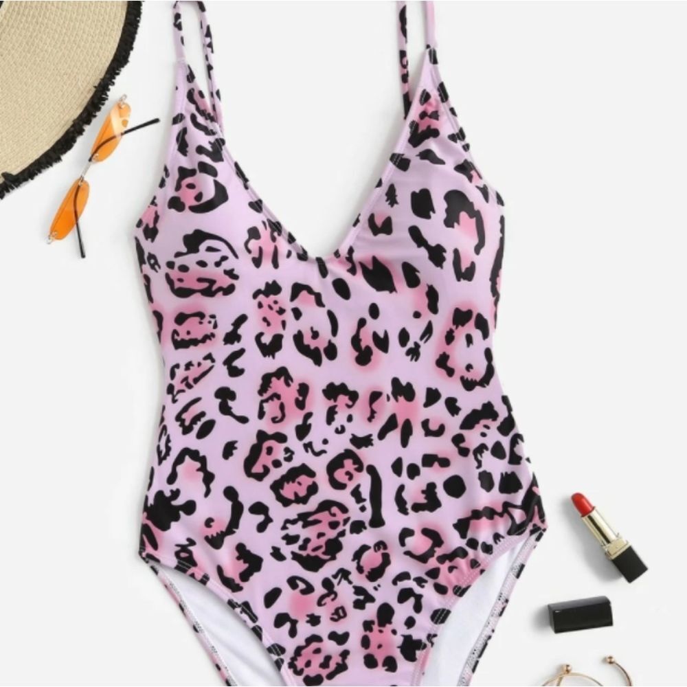 NWT Large Pink Leopard One Piece Women's Swimsuit/Bodysuit
